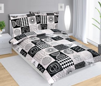 Povlečení bavlněné - patchwork šedočerný - 140x220, 70x90