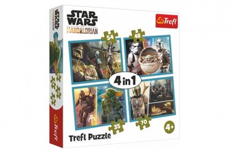 Puzzle 4v1 Mandalorian a jeho svet/Star Wars v krabici 28x28x6cm