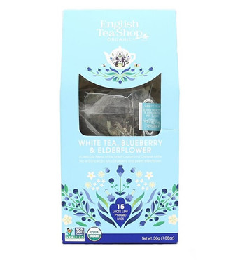 English Tea Shop Biely čaj, čučoriedka a baza 15 pyramídok sypaného čaju