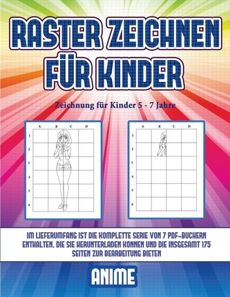 Zeichnung für Kinder 5 - 7 Jahre (Raster zeichnen für Kinder - Anime): Dieses Buch bringt Kindern bei, wie man Comic-Tiere mit H