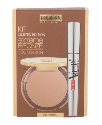 Pupa Extreme Bronze kompaktní make-up krém Extreme Bronze Foundation Waterproof SPF15 8,5 g + řasenka Vamp! Mascara Waterproof 9 ml 001