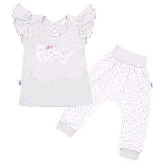 2-dílná kojenecká bavlněná souprava New Baby Happy Flower šedá - velikost 92 (18-24m)
