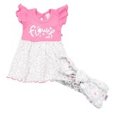 Kojenecké letní bavlněné šatičky s čelenkou New Baby Happy Flower tmavě růžové - velikost 56 (0-3m)