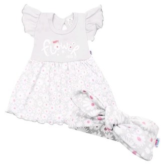 Kojenecké letní bavlněné šatičky s čelenkou New Baby Happy Flower šedé - velikost 74 (6-9m)