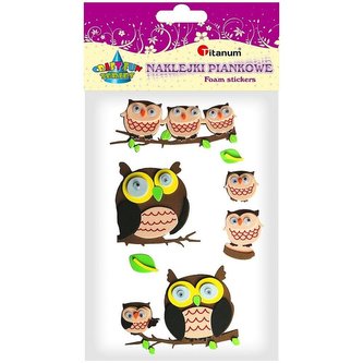 Naklejki piankowe 3D sowy ruchome oczy mix 8szt