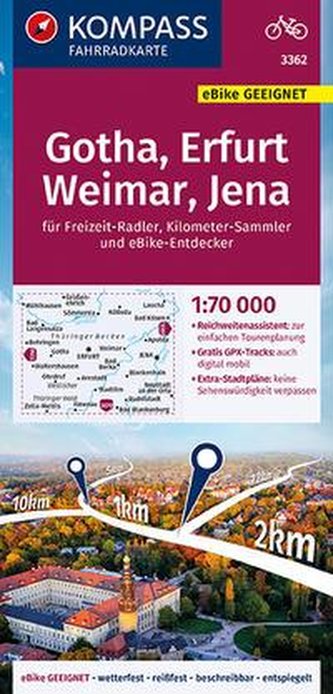 KOMPASS Fahrradkarte Gotha, Erfurt, Weimar, Jena 1:70 000