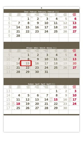 Kalendář nástěnný 2022 - Tříměsíční šedý