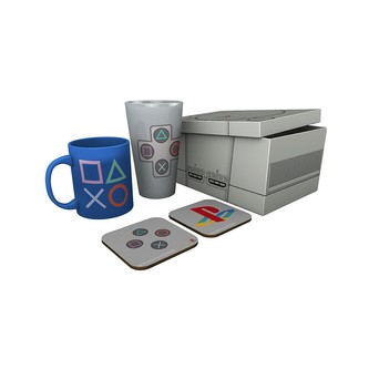 Dárkový set Playstation|Classic: Keramický hrnek - sklenice - 2 tácky (objem sklenice 500 ml|hrnek 315 ml|tácky 10 x 10 cm)