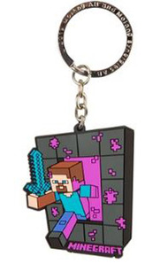 Pryžový přívěsek na klíče Minecraft: Craftable Portal Steve (rozměr 4 x 4 cm)
