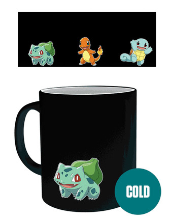 Pokémon Měnící keramický hrnek 320 ml - Bulbasaur,  Charmander a Squirtle