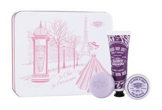 Institut Karite Light Hand Cream krém na ruce Light Hand Cream Lavender & Shea 30 ml + tuhé mýdlo Shea Soap Lavender 1 ks + univerzální tělové máslo Pure Shea Butter 10 ml + plechová krabička