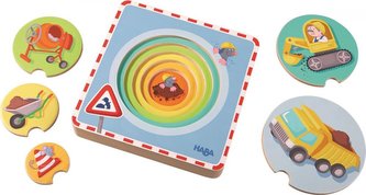 Haba Dřevěné vkládací vícevrstvé puzzle Stavební stroje od 1 roku