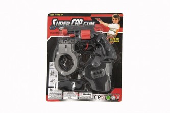 Pištoľ na kapsule, s puzdrom a putami na karte, 8 rán, plast 13 cm