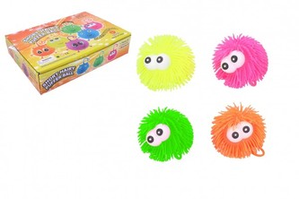 Míček s očima gumový chlupatý antistresový 9cm svítící 4 barvy 12ks v boxu