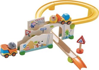 Haba Kullerbu dřevěná kuličková autodráha Na stavbě se 2 autíčky