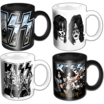 Set 4 kusů - keramický mini hrnek Kiss: Mixed Designs (objem 113 ml) černý