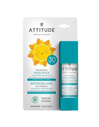 ATTITUDE Dětská 100 % minerální ochranná tyčinka na obličej a rty ATTITUDE SPF 30 bez vůně 18 g