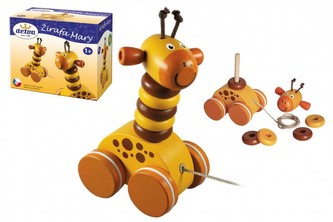 Žirafa Mary ťahacie drevo v krabičke 13x11x7, 5cm 12m+
