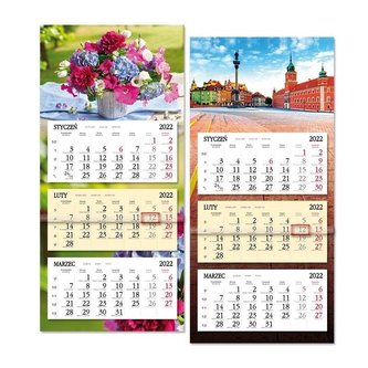 Kalendarz 2022 trójdzielny z płaską główką SB8 MIX