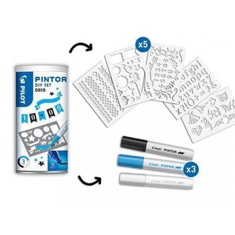 Pilot Pintor Medium Kreativní sada akrylových popisovačů 1,5 - 2,2 mm Deco Stencil 3 ks + šablony