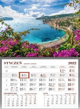 Kalendarz 2022 Ścienny Jednodzieny Lazurowe Wyb.