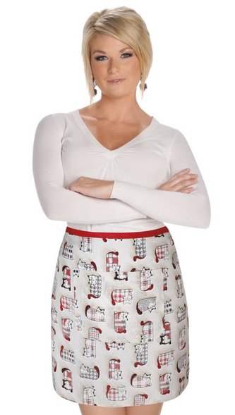 Kuchyňská zástěra EMA - do pasu - červená kočka - zástěra 68x50 cm