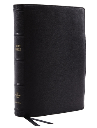NKJV, Reference Bible, Wide Margin Large Print, Premium Goatskin Leather, Black, Premier Collection, Red Letter, Comfort