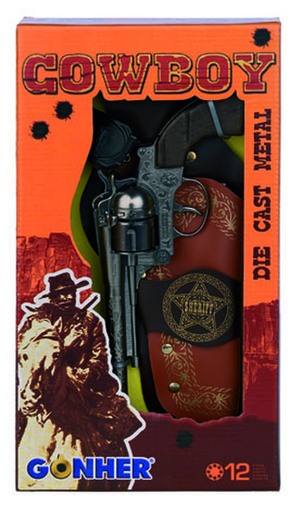 Kovbojská sada - revolever + šerifská hviezda kovový 12 rán
