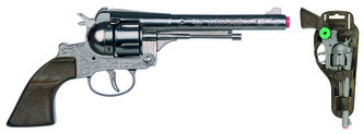 Revolver kovbojský strieborný, kovový - 12 rán