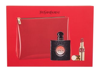 Yves Saint Laurent Black Opium parfémovaná voda 50 ml + rtěnka Rouge Volupté Shine 3,2 g No 86 + kosmetická taštička