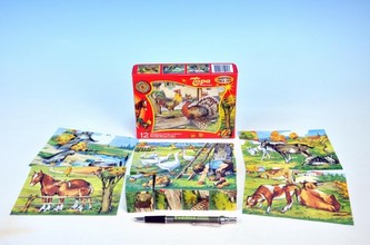 Kostky kubus Zvířátka Statek dřevo 12ks v krabičce 16,5x12,5x4cm