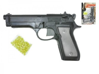 Pistole na kuličky plast 22cm s kuličkami na kartě