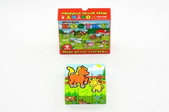 Kocky kubus Moje prvé zvieratká drevo 9x9x3cm 9ks v krabičke 11x11x6cm 12m+ MPZ