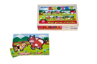 Kocky kubus Moje prvé zvieratká drevo 15ks v drevenej krabičke 20x13x5,2cm MPZ