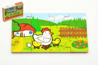 Puzzle drevené Moje prvé zvieratká 4x12 dielikov 20x14x3, 5cm v drevenej krabičke 24m + MPZ