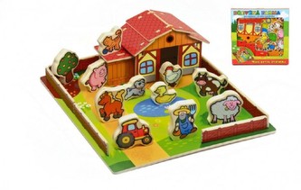Domček drevená farma Moje prvé zvieratká 31x31cm 28ks + podložka v krabici MPZ
