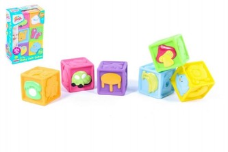 Dětské pískací kostky gumové 6ks v krabici 16x23x6cm 6m+