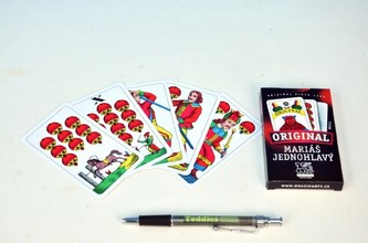 Mariáš jednohlavý společenská hra karty v papírové krabičce 6x11cm
