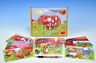 Kocky kubus Domáce zvieratká drevo 12ks v krabičke 22x17x4cm