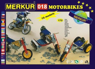 Stavebnica MERKUR 018 Motocykle 10 modelov 182ks v krabici 26x18x5cm