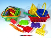 Košík sada - 2 bábovky rýľ lopatka hrabličky sitko vedro nákupný košík plast 12m+