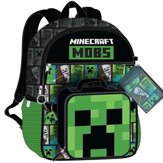 Školní batoh Minecraft|Mobs: Set batoh - gym bag vak - svačinový box - penál - klíčenka (objem batohu 11 litrů|30 x 41 x 9 cm) zelený polyester