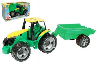 Traktor plast bez lyžice a bagru s vozíkom v krabici 71x35x29cm