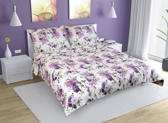 Povlečení krepové na dvoudeku - lila růže - 1x 240x220, 2ks 70x90