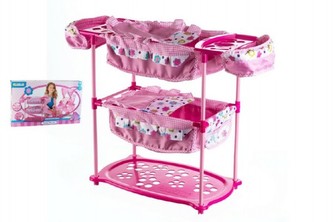 Sada pro panenky dvojčata kočárek 60(v)x30(š)x43(h)+ postýlka + židlička plast/kov Hauck v krabici