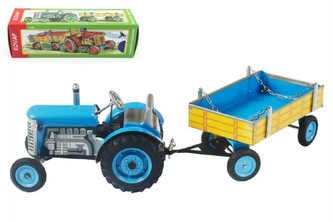 Traktor Zetor s valníkom modrý na kľúčik kov 28cm Kovap v krabičke