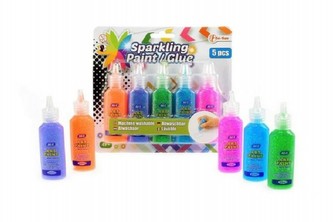Farby/Lepidlo na sklo trblietavé 5ks na karte 17x15x2cm