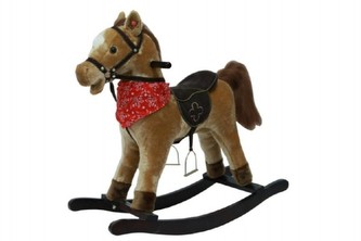 Kôň hojdací hnedý plyš na batérie so zvukom a pohybom nosnosť 50kg v krabici
