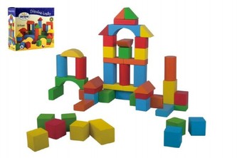 Kocky stavebnice drevo 50 ks v krabici 20x19x8cm