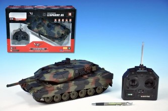 Tank Leopard2 RC pásový pohon plast 40cm na vysílačku na baterie